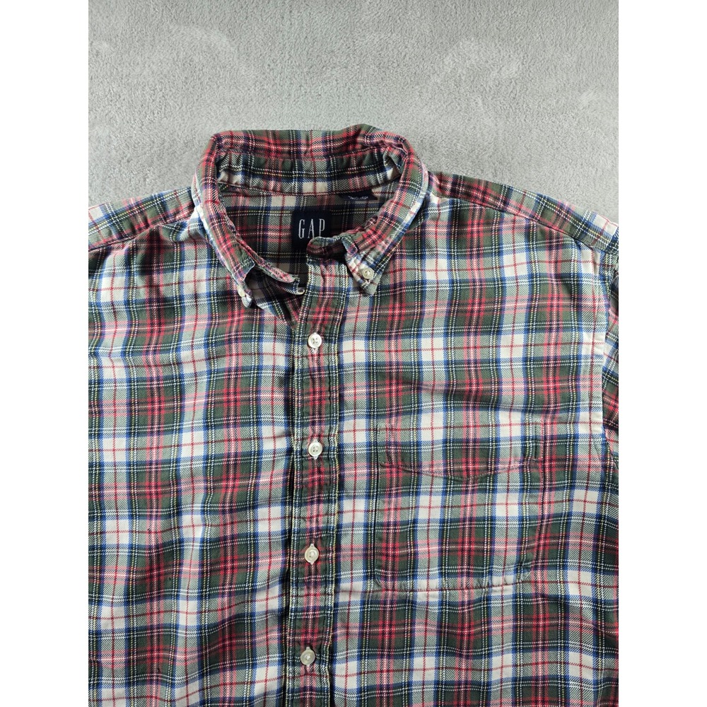 Gap Plaid Button Down Shirt Mens Medium Red‎ Green Plaid Long Sleeve 113349